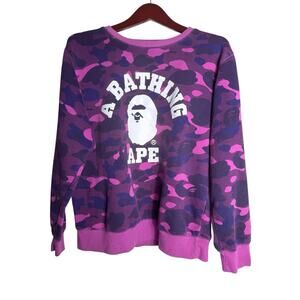 BAPE A Bathing Ape Sweatshirt XXL 2XL Purple Camo College Crewneck Graphic
